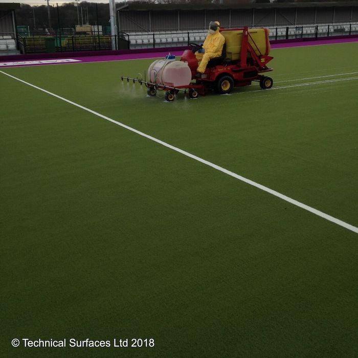 Sports surfaces cleaning using Algoclear cleaning process